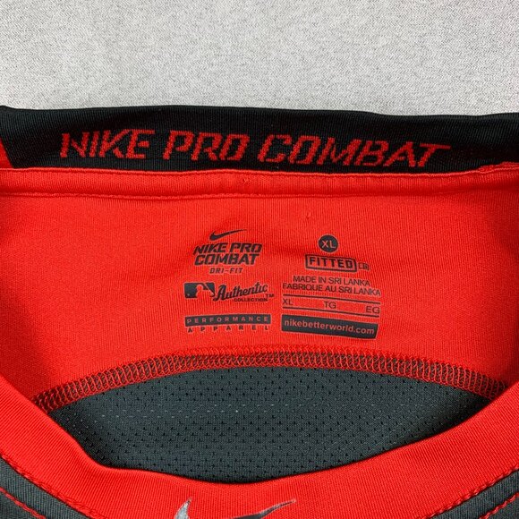Nike Pro Combat Mens Shirt XL Fitted Red Gray Colorblock 3/4 Sleeve Swingman - Picture 2 of 11